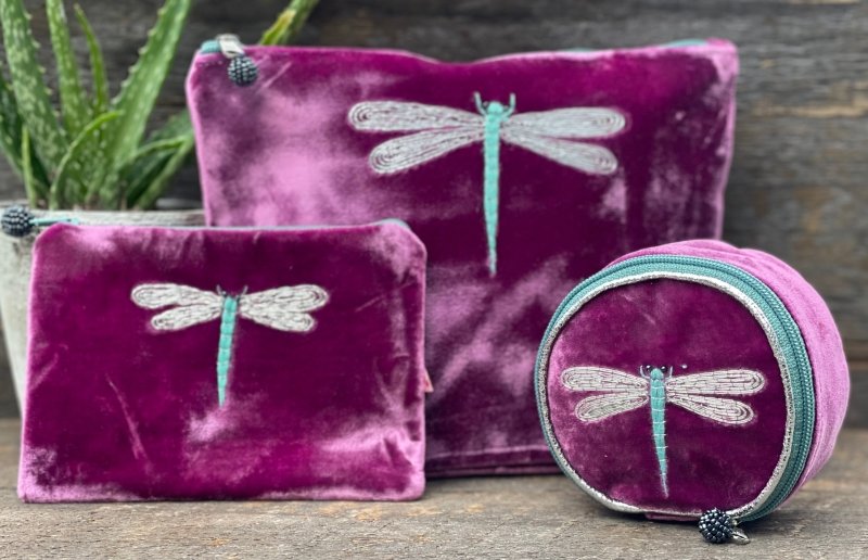 Velvet Make Up Bag With Embroidered Palm Leaves - Lilac - LavenderLime Make  up bag