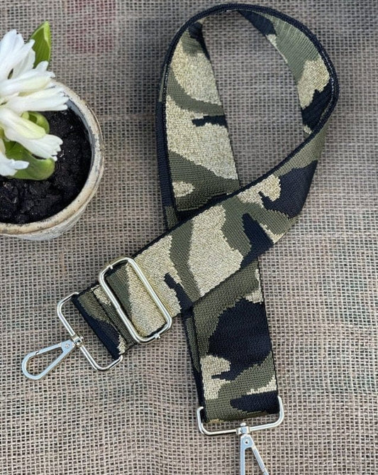 accessory Bag Strap - Khaki Green and Gold Camouflage Print