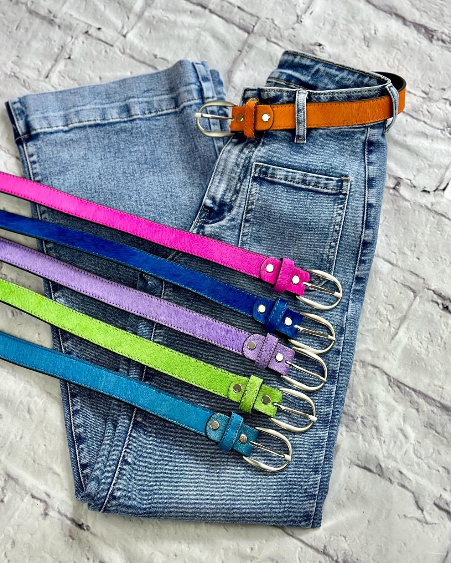 accessory Bright Coloured Leather Belt - Denim Blue