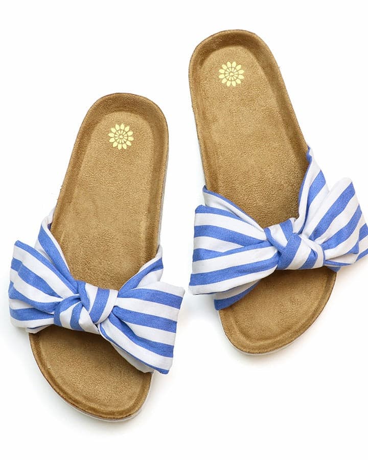 accessory Denim Striped Bow Footbed Sliders