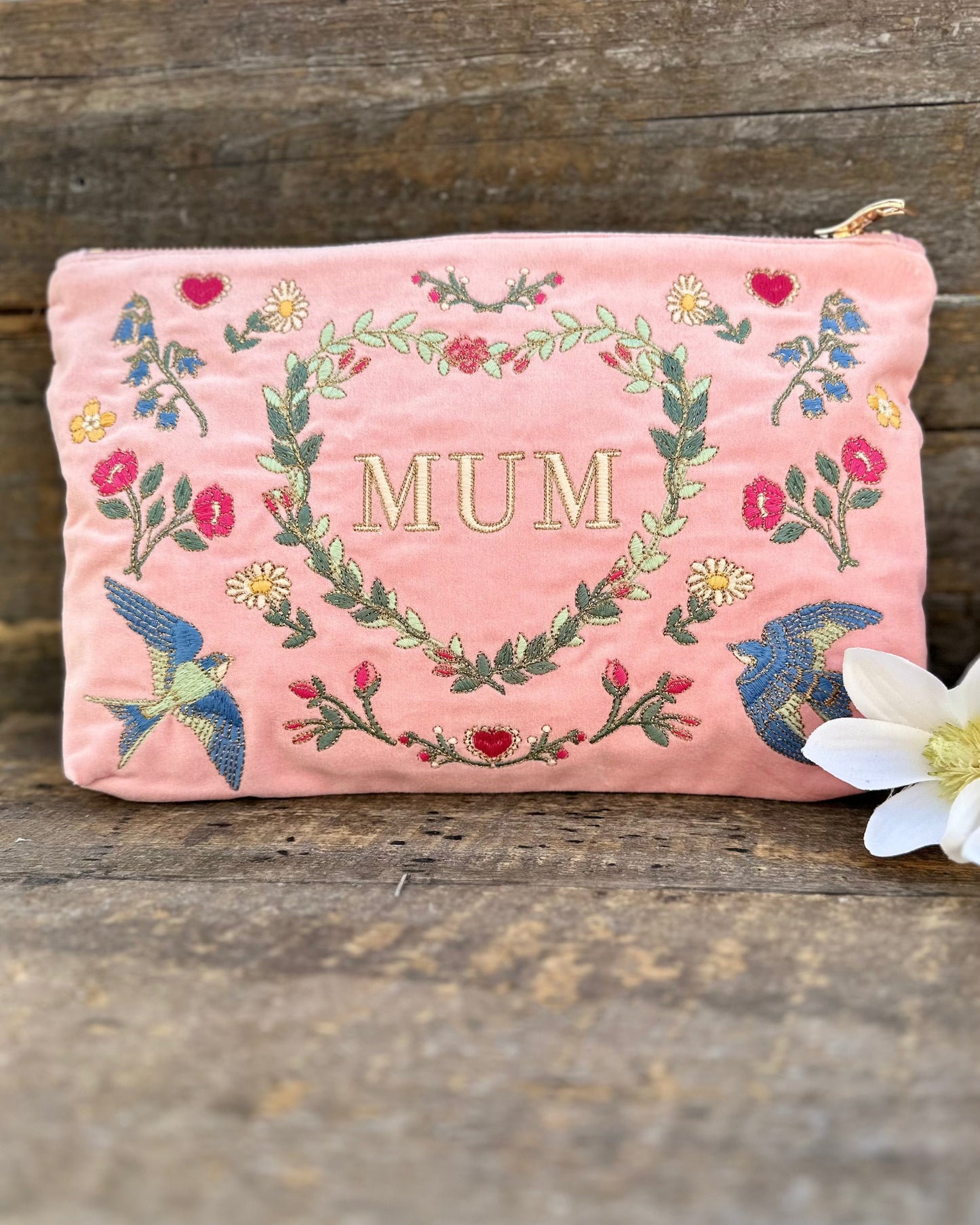 accessory Embroidered 'MUM' Velvet Everyday Bag - Pink