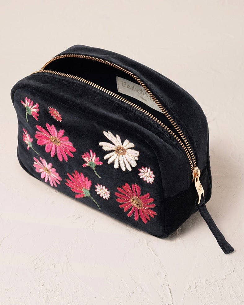 accessory Embroidered Wildflower Velvet Make Up Bag - Charcoal