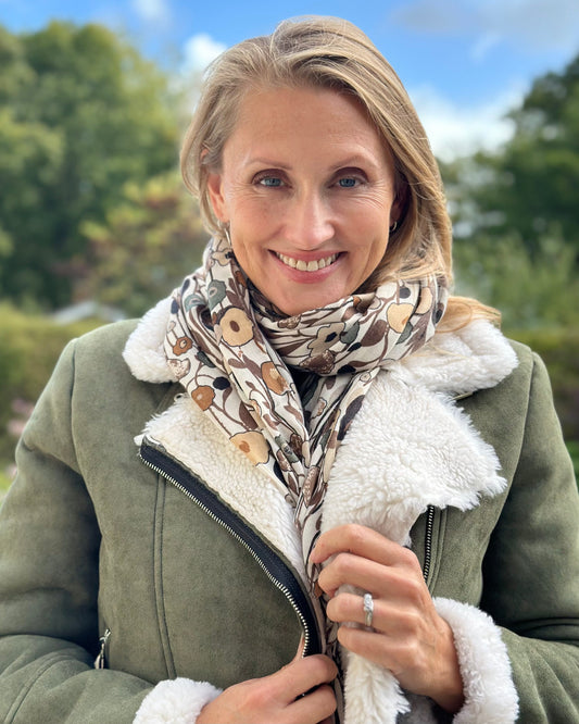 accessory Floral Print Large Fringed Scarf - Browns