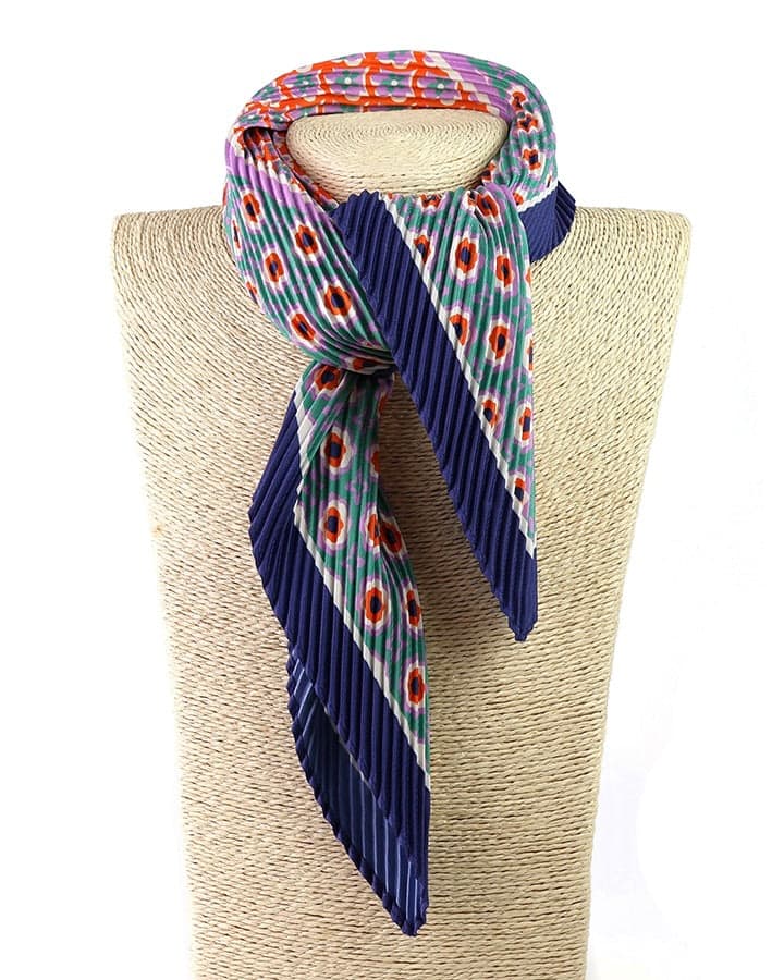 accessory Pleated Neckerchief - Blue Mix Flower Print