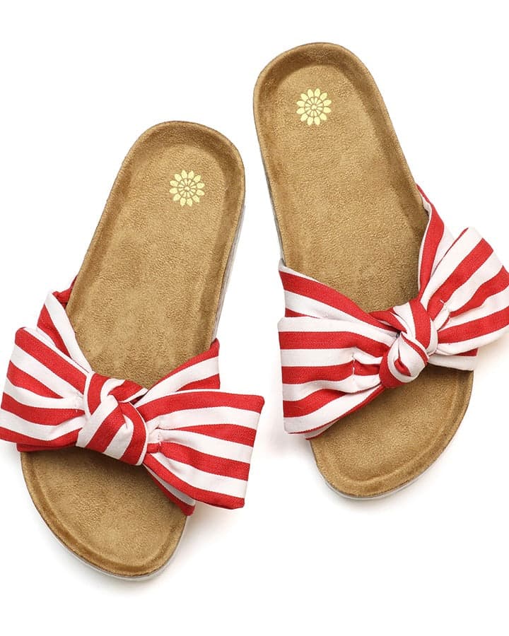 accessory Red Striped Bow Footbed Sliders