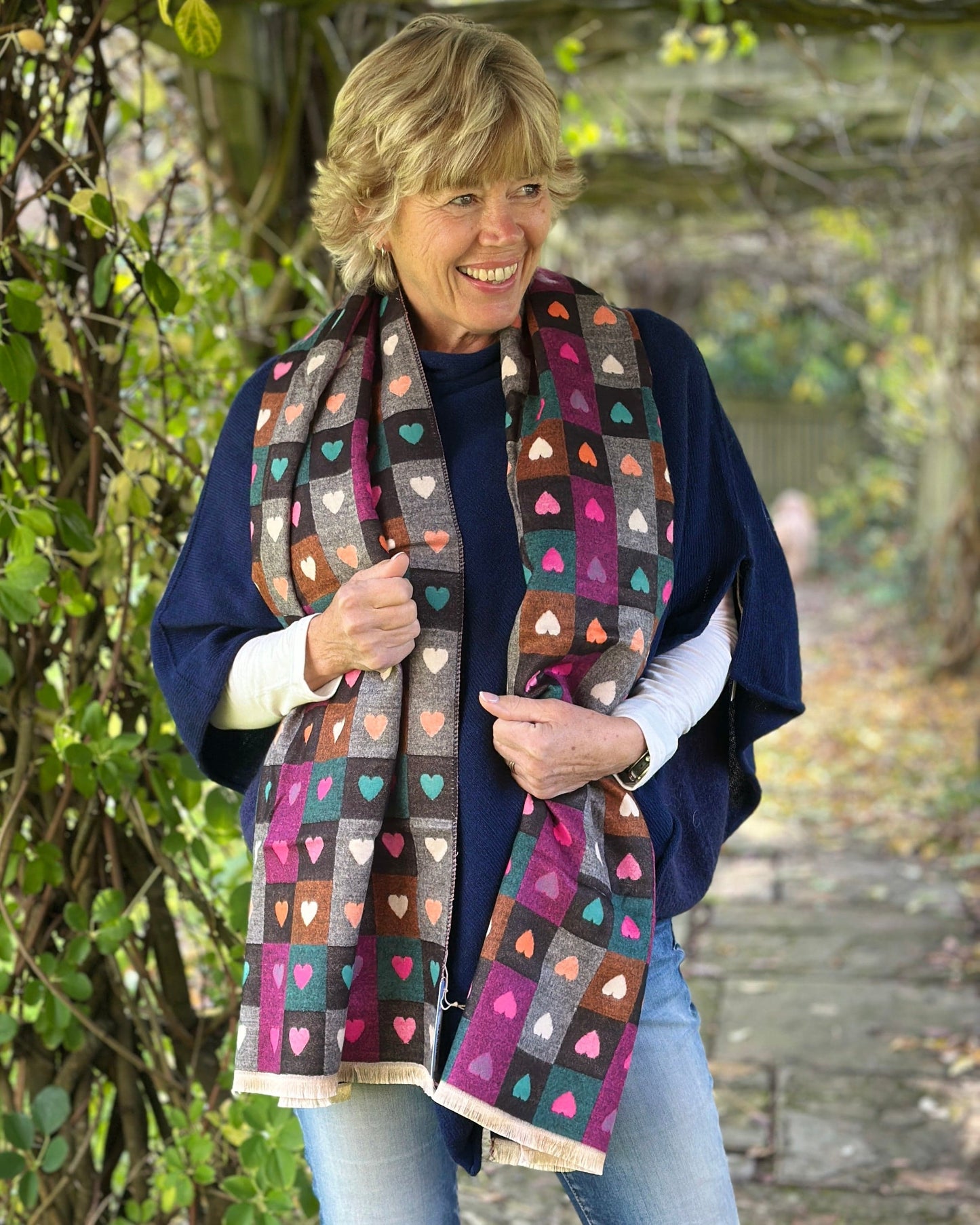 accessory Reversible Hearts Scarf - Navy/Multi