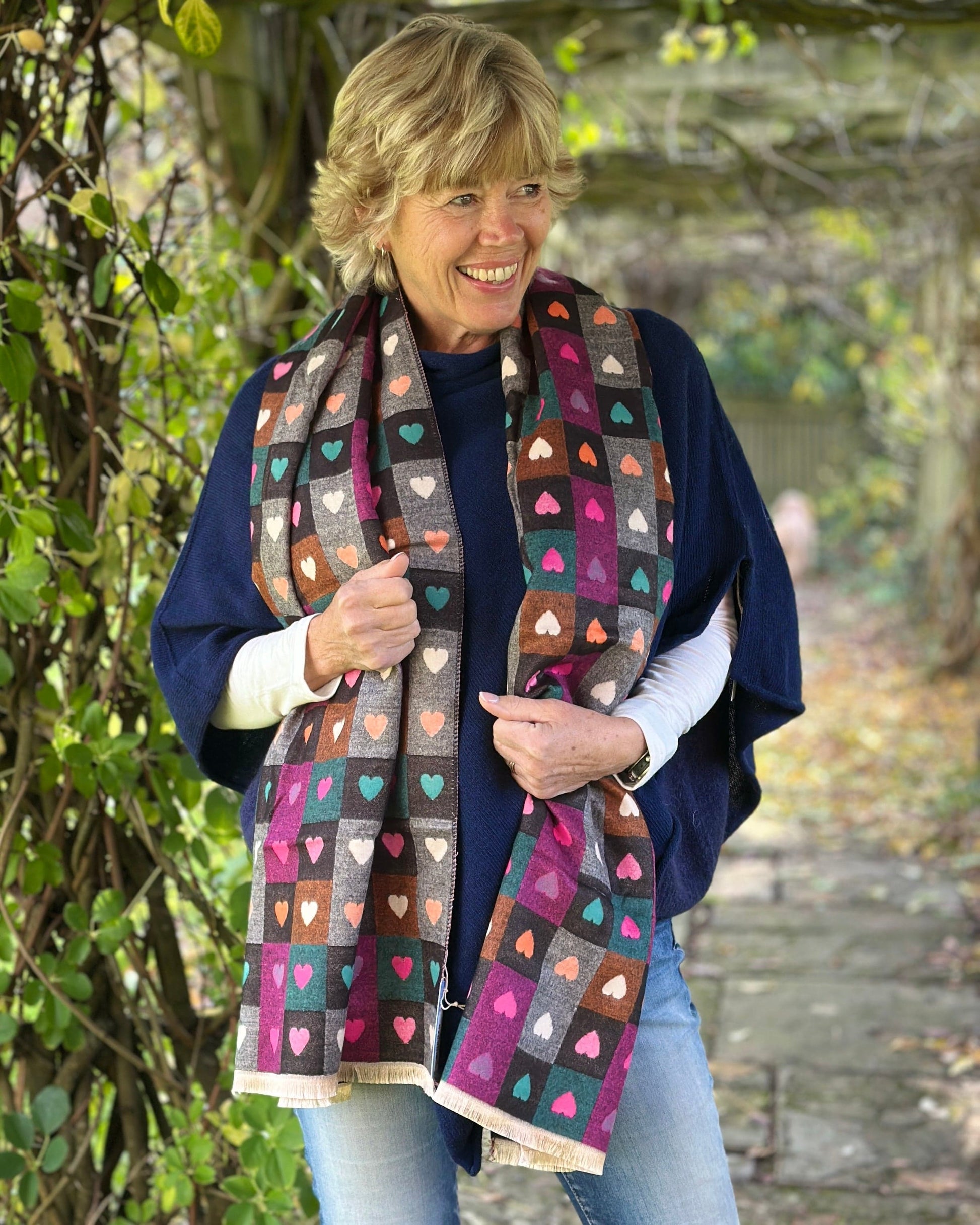 accessory Reversible Hearts Scarf - Navy/Multi