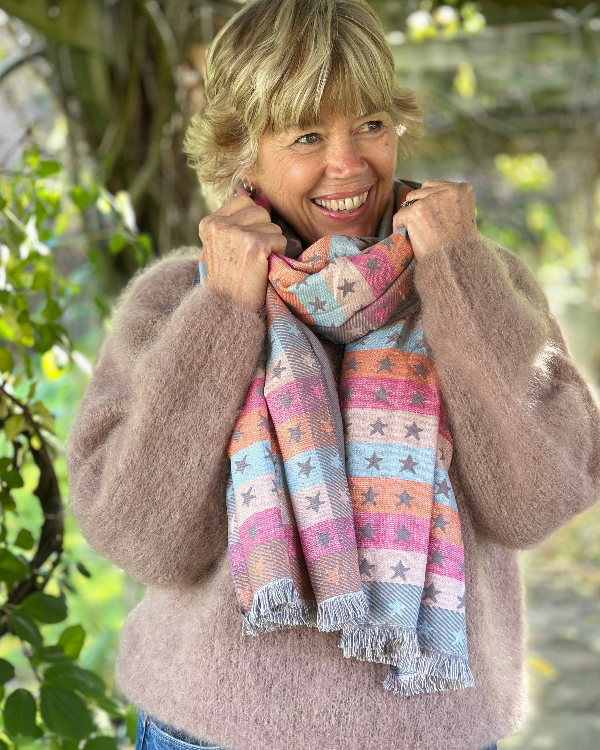 accessory Reversible Stars Scarf - Grey/Multi