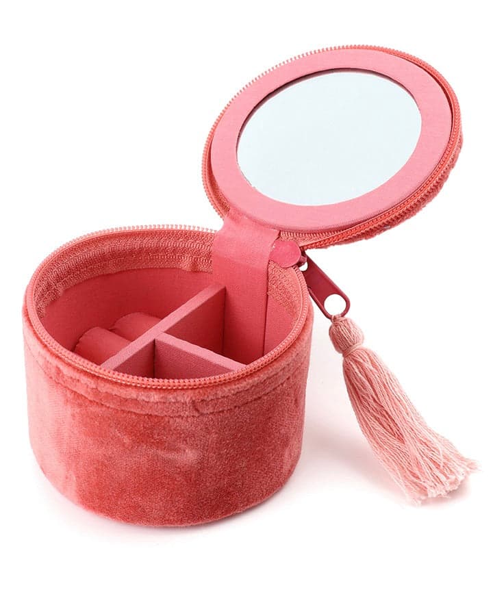 accessory Salmon Pink Embroidered Flowers Jewellery Box
