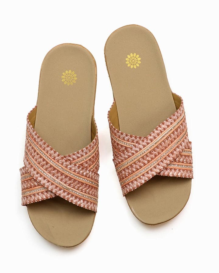 accessory Woven Crossover Summer Sparkly Sliders - Coral
