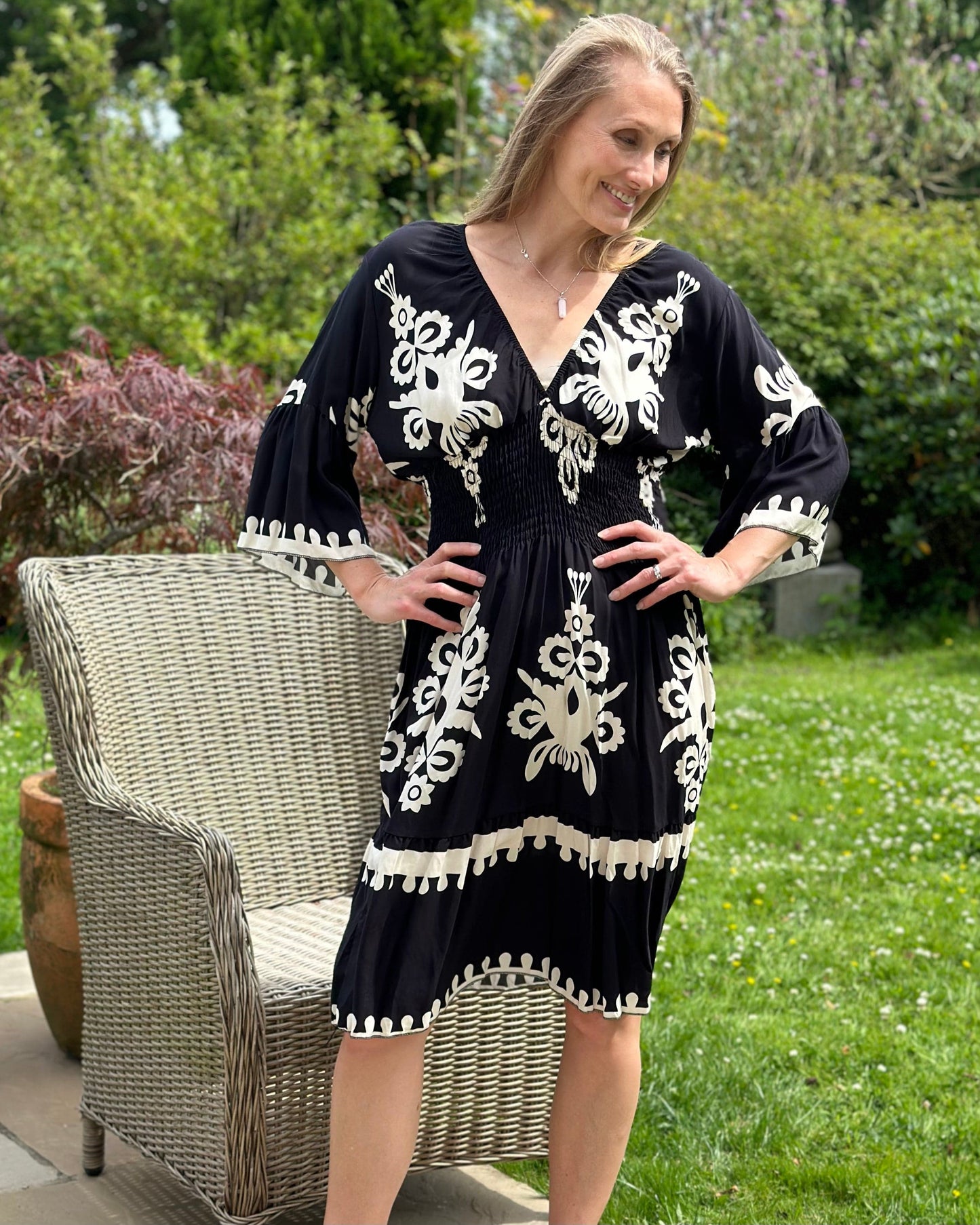clothing Abstract Baroque Print Dress - Black/Cream