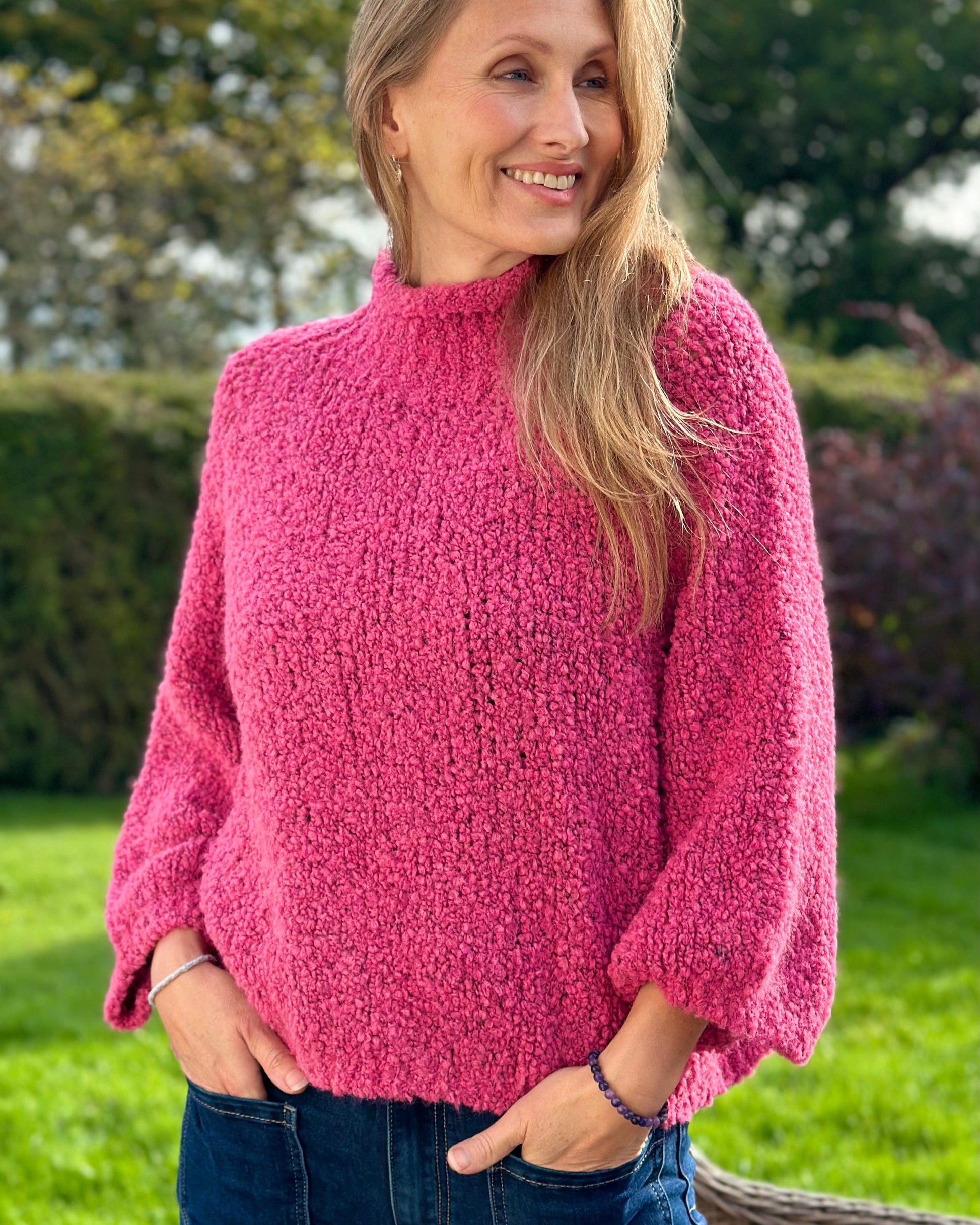 Clothing Alpaca Mix Boucle Turtle Neck Jumper - Raspberry
