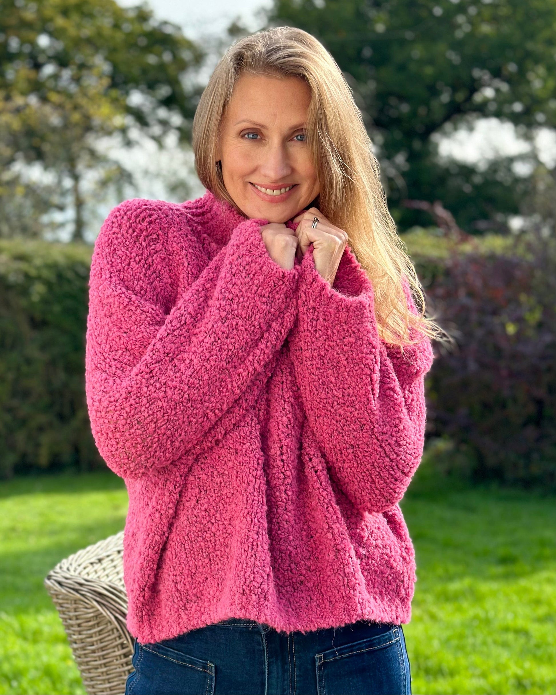 Clothing Alpaca Mix Boucle Turtle Neck Jumper - Raspberry