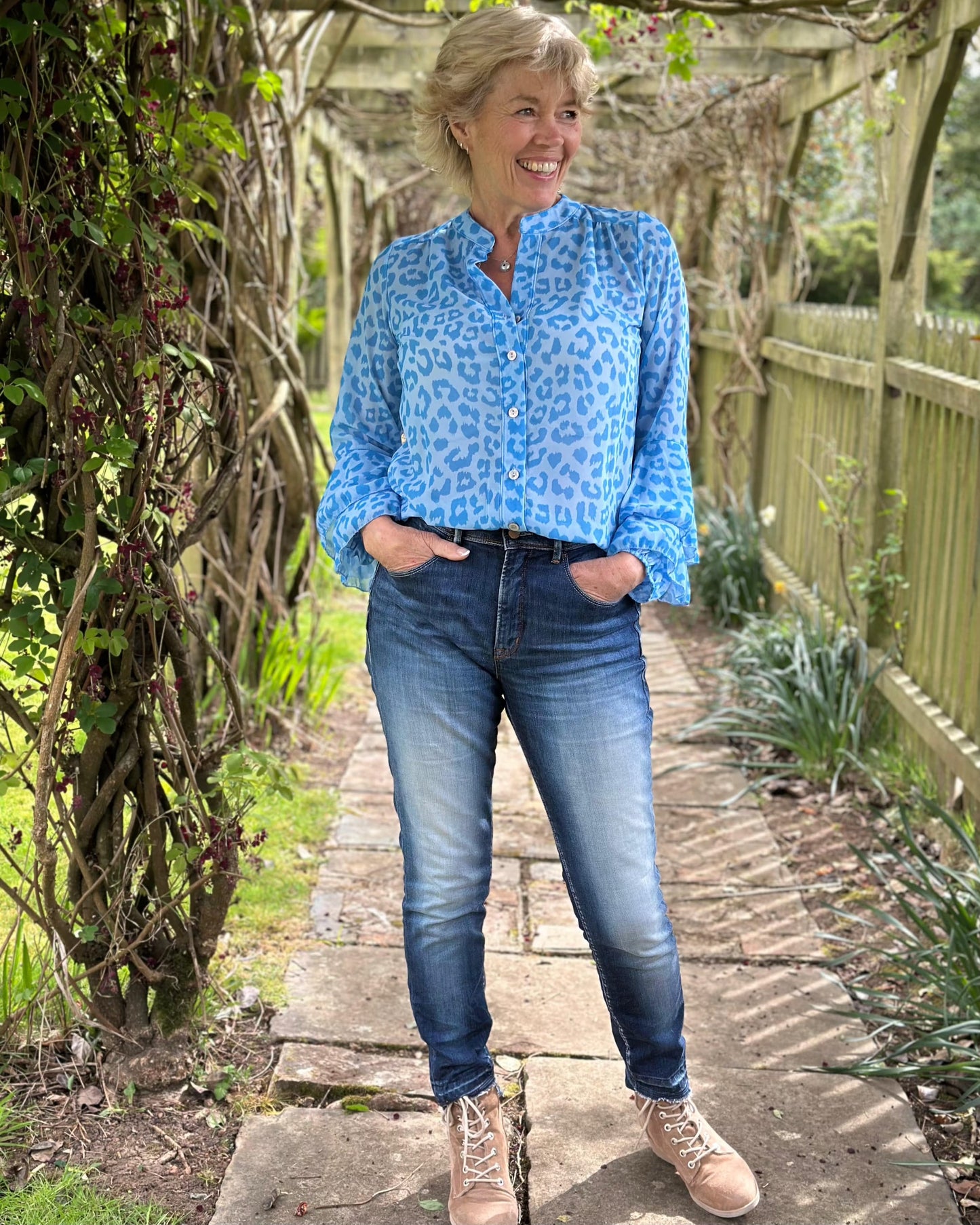 clothing Animal Print Spanish Sleeve Blouse - Blue
