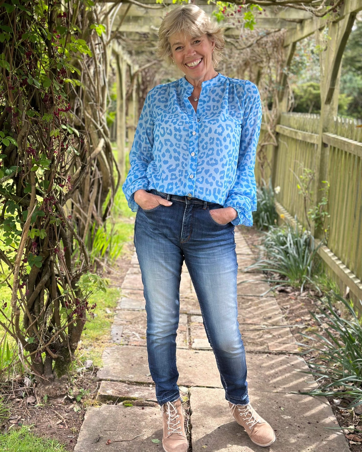 clothing Animal Print Spanish Sleeve Blouse - Blue