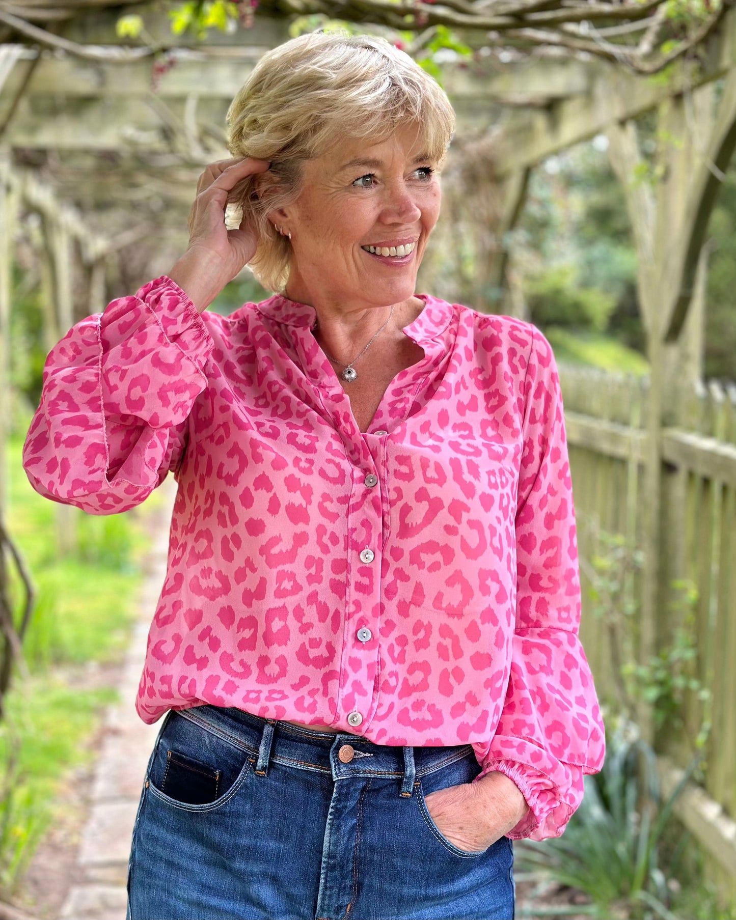 clothing Animal Print Spanish Sleeve Blouse - Pink