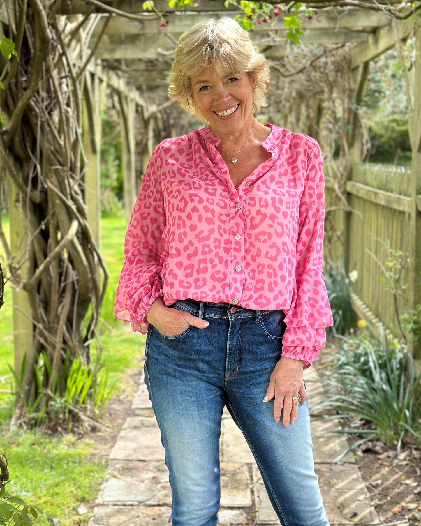clothing Animal Print Spanish Sleeve Blouse - Pink