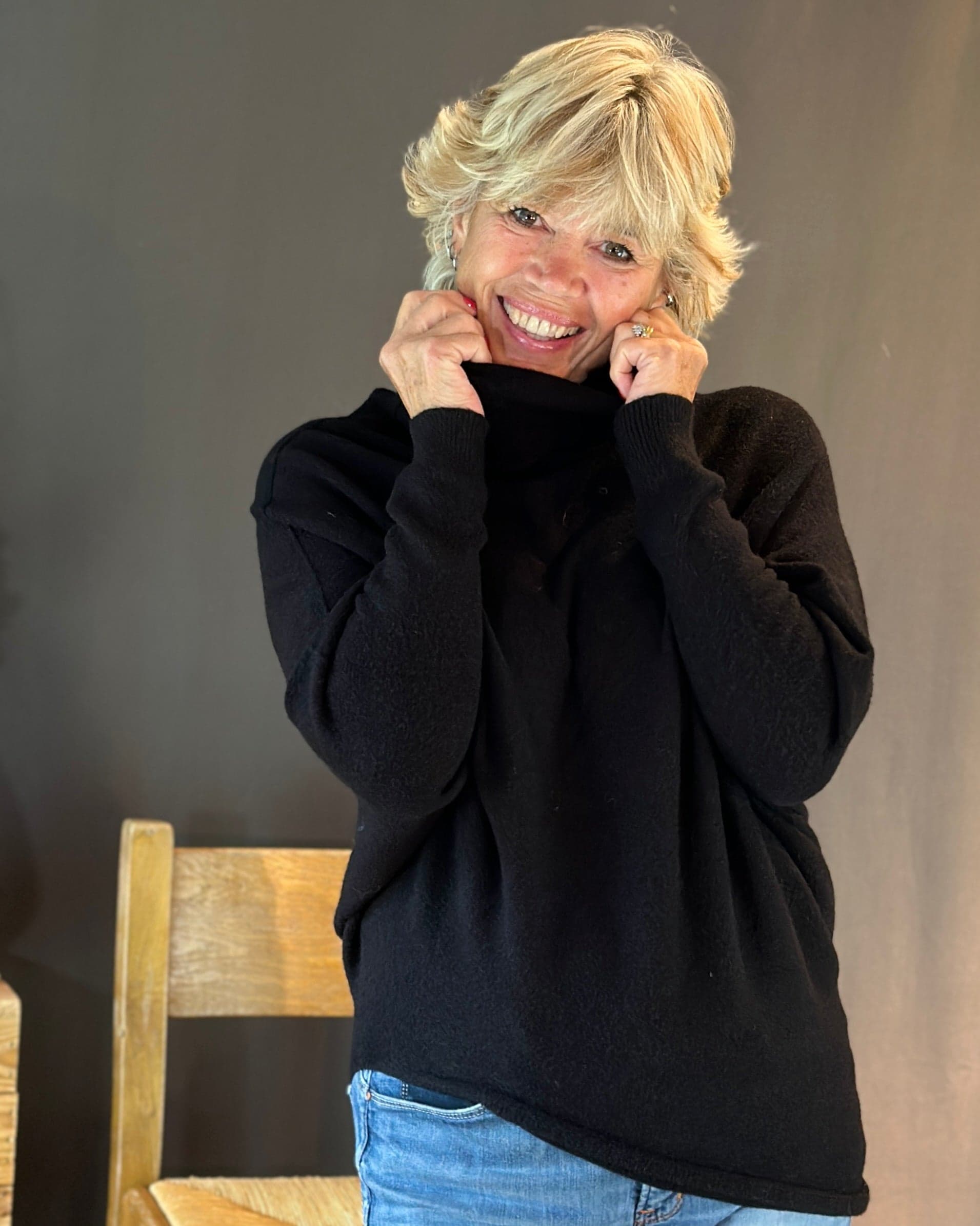 clothing Asymmetric Draped Roll Neck Jumper - Black