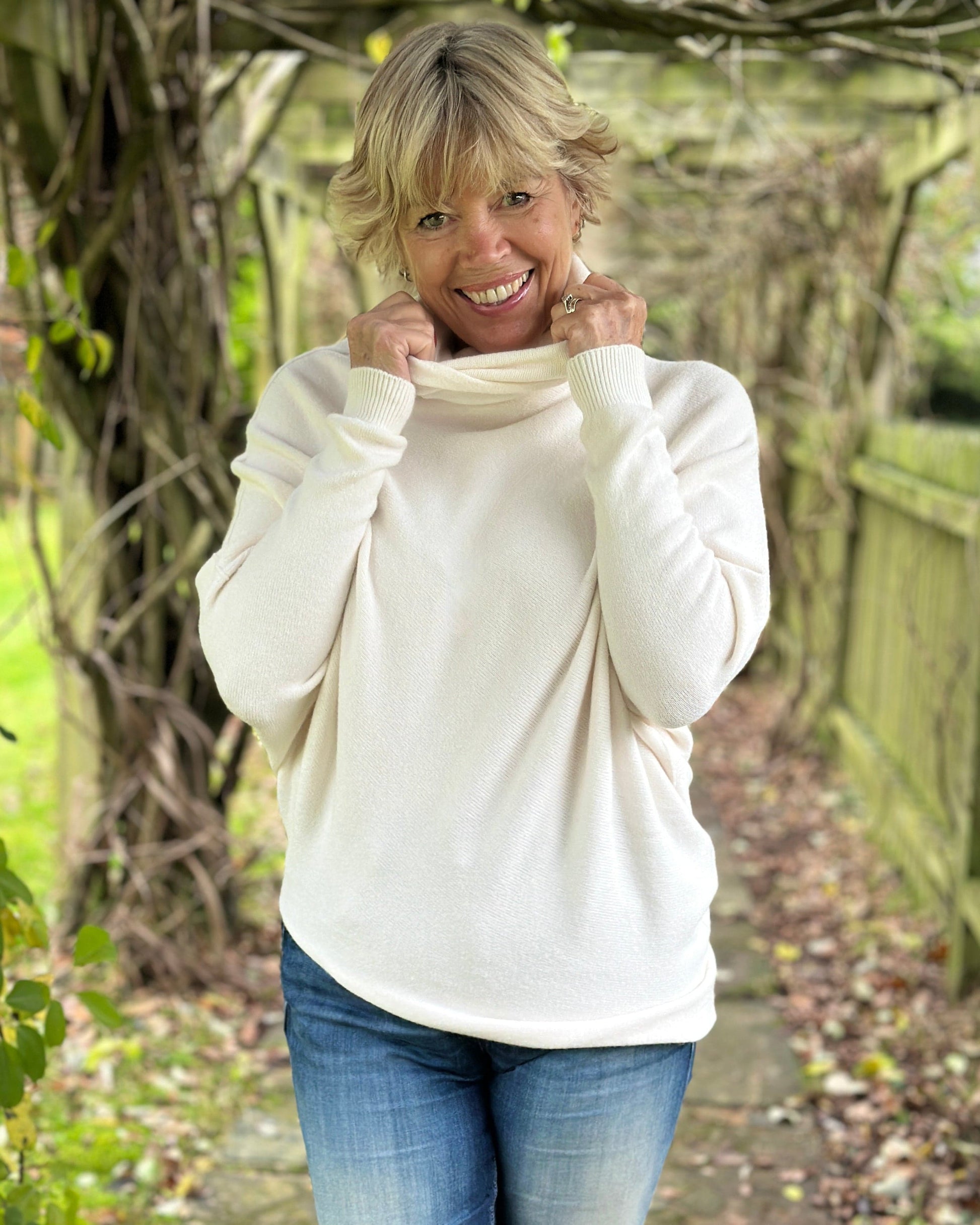 clothing Asymmetric Draped Roll Neck Jumper - Cream