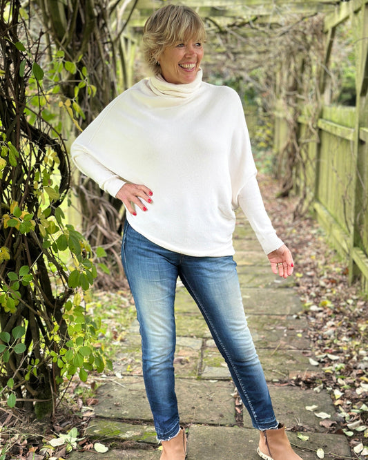 clothing Asymmetric Draped Roll Neck Jumper - Cream