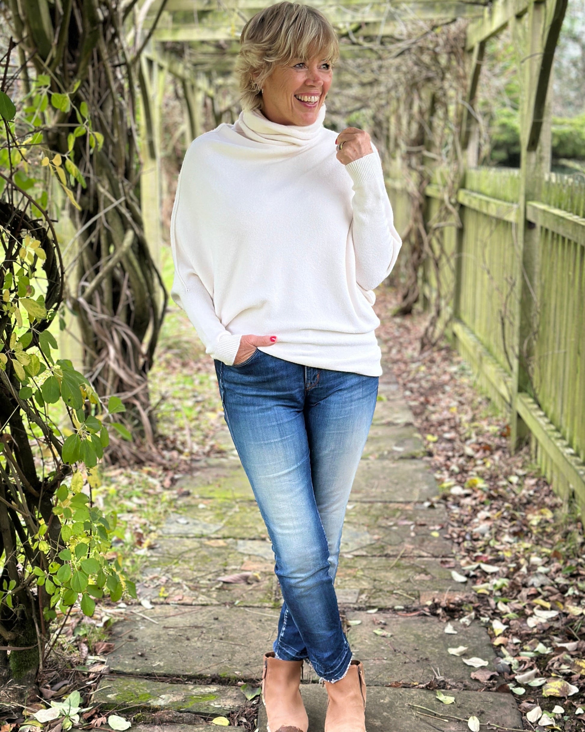 clothing Asymmetric Draped Roll Neck Jumper - Cream