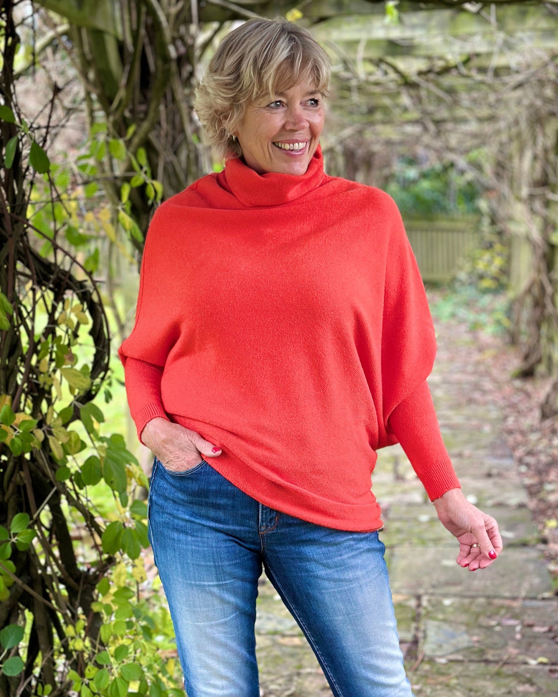 clothing Asymmetric Draped Roll Neck Jumper - Dark Orange