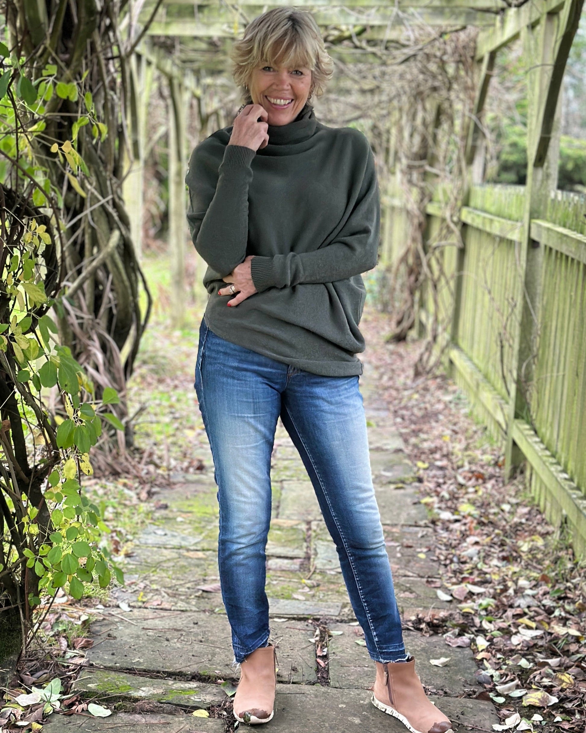 clothing Asymmetric Draped Roll Neck Jumper - Khaki