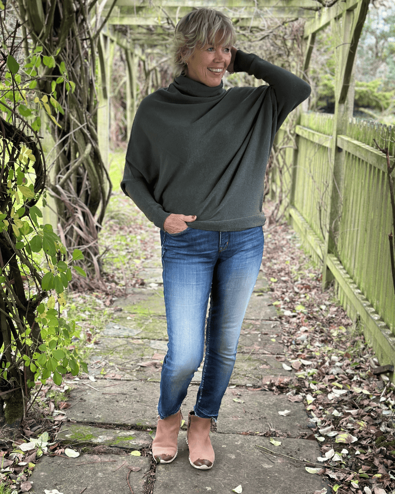 clothing Asymmetric Draped Roll Neck Jumper - Khaki