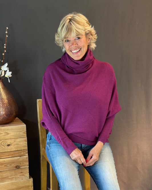 clothing Asymmetric Draped Roll Neck Jumper - Magenta