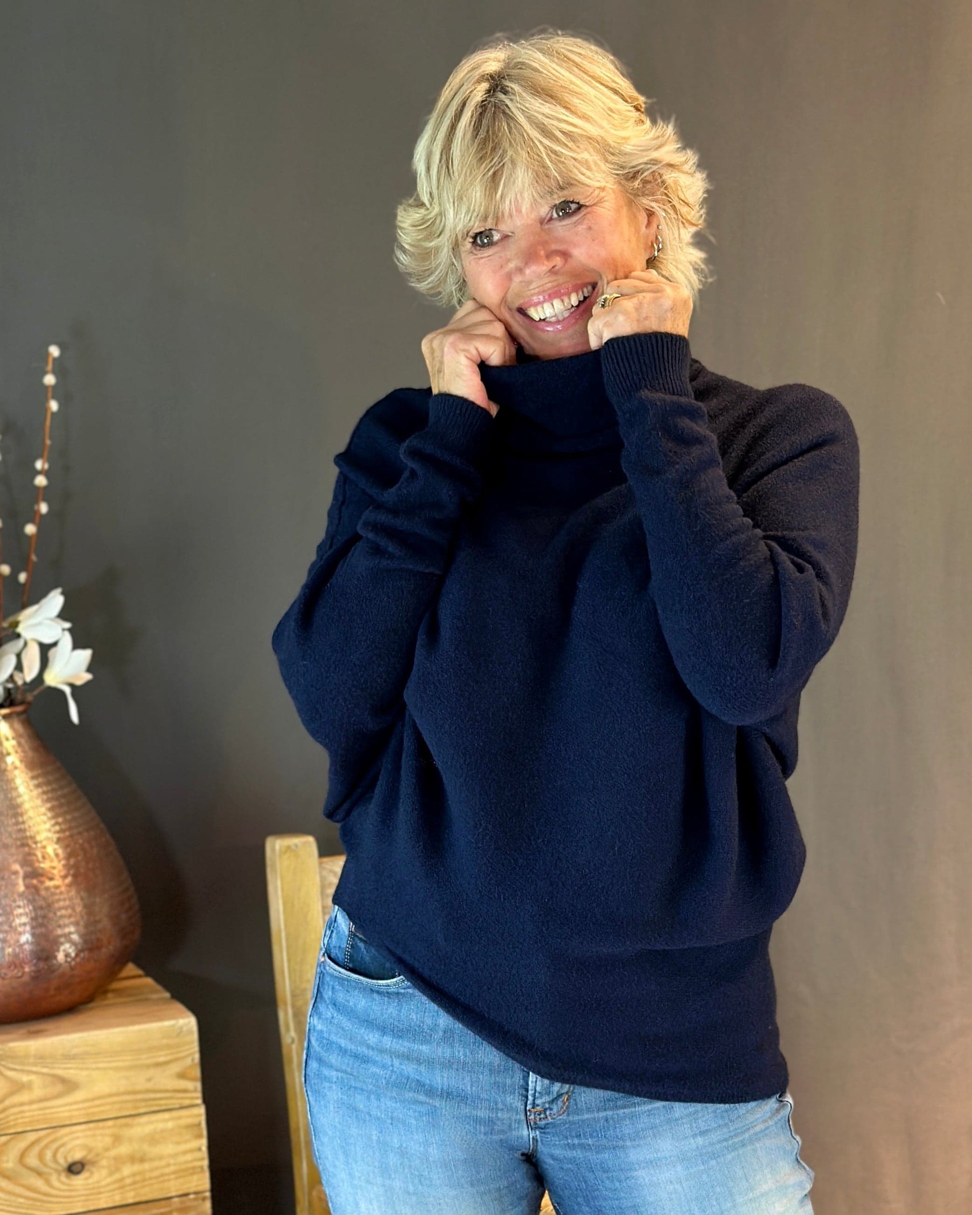 clothing Asymmetric Draped Roll Neck Jumper - Navy