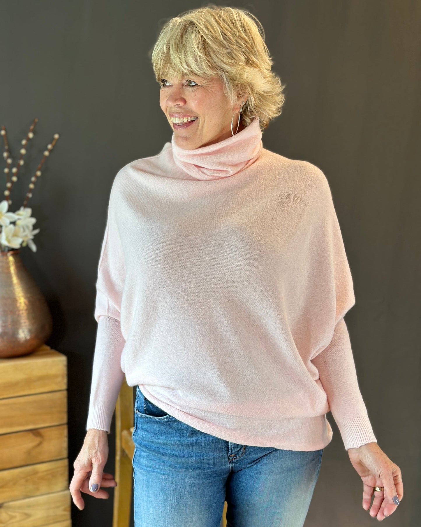 clothing Asymmetric Draped Roll Neck Jumper - Pale Pink