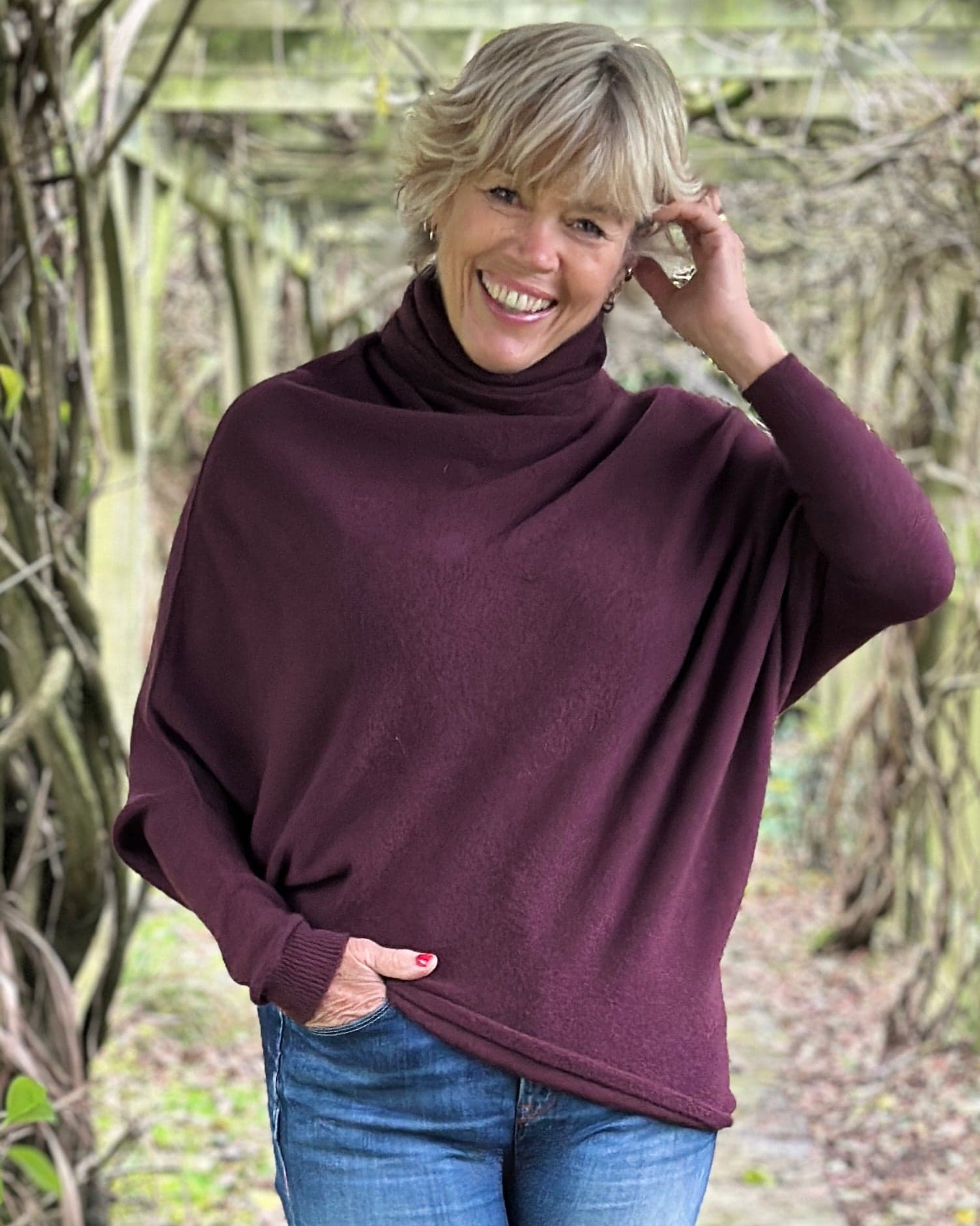 clothing Asymmetric Draped Roll Neck Jumper - Prune