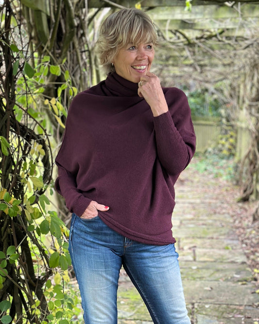 clothing Asymmetric Draped Roll Neck Jumper - Prune