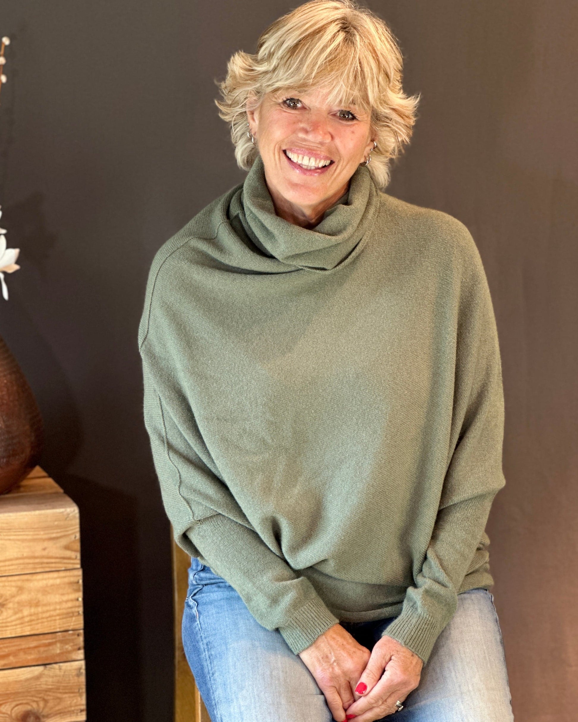 clothing Asymmetric Draped Roll Neck Jumper - Sage