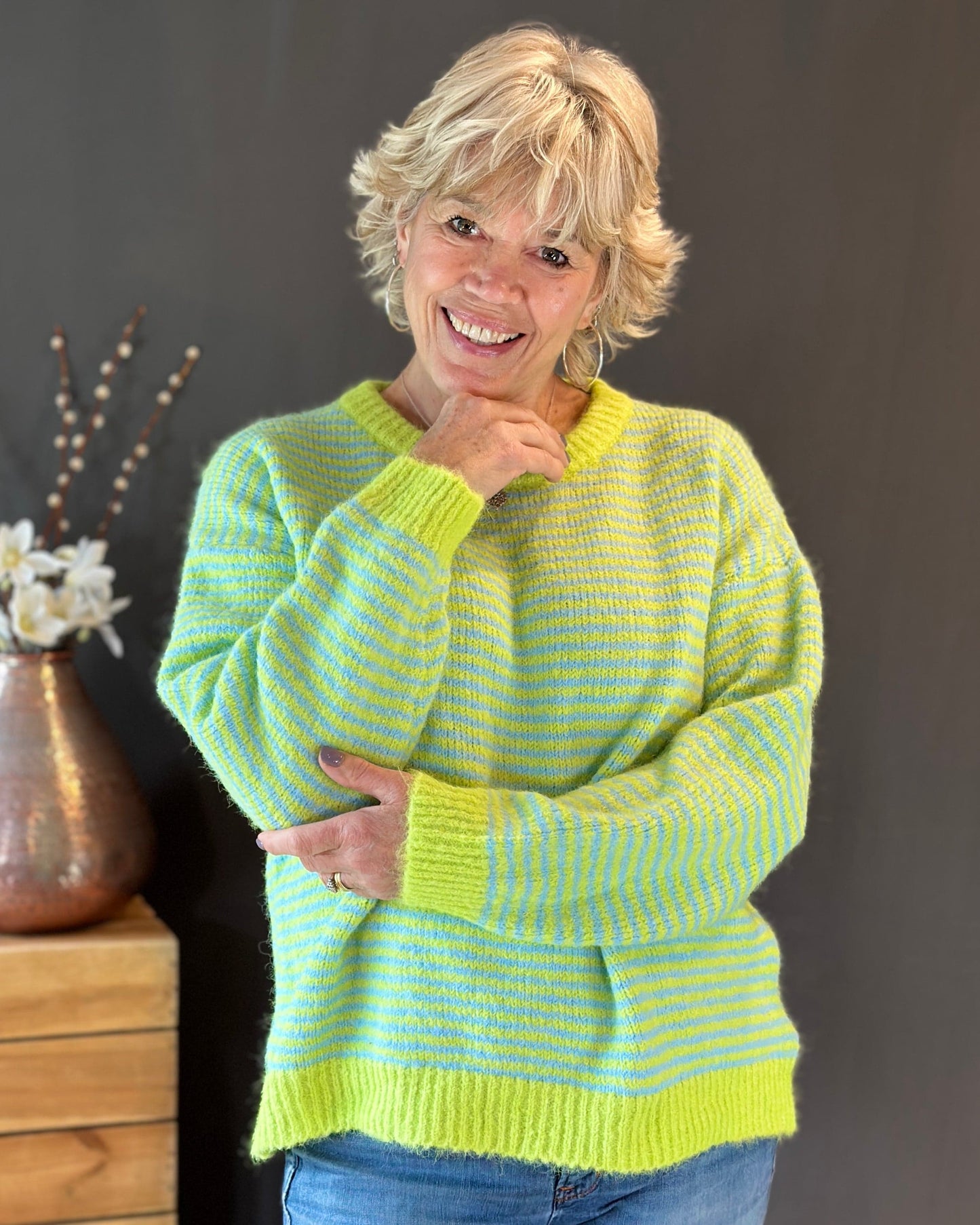 Clothing Audrey Striped Long Sleeve Jumper - Blues/Neon Greens