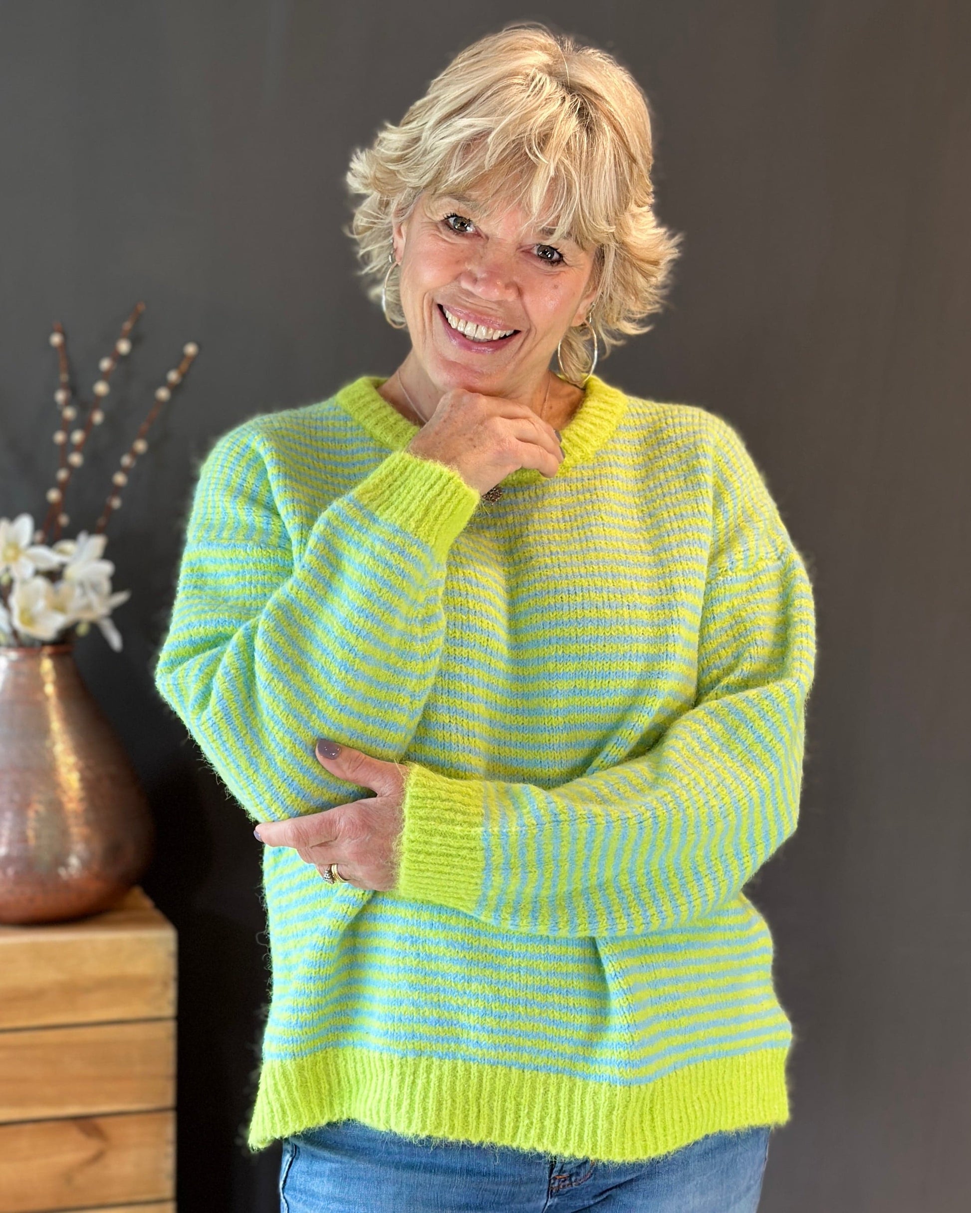Clothing Audrey Striped Long Sleeve Jumper - Blues/Neon Greens