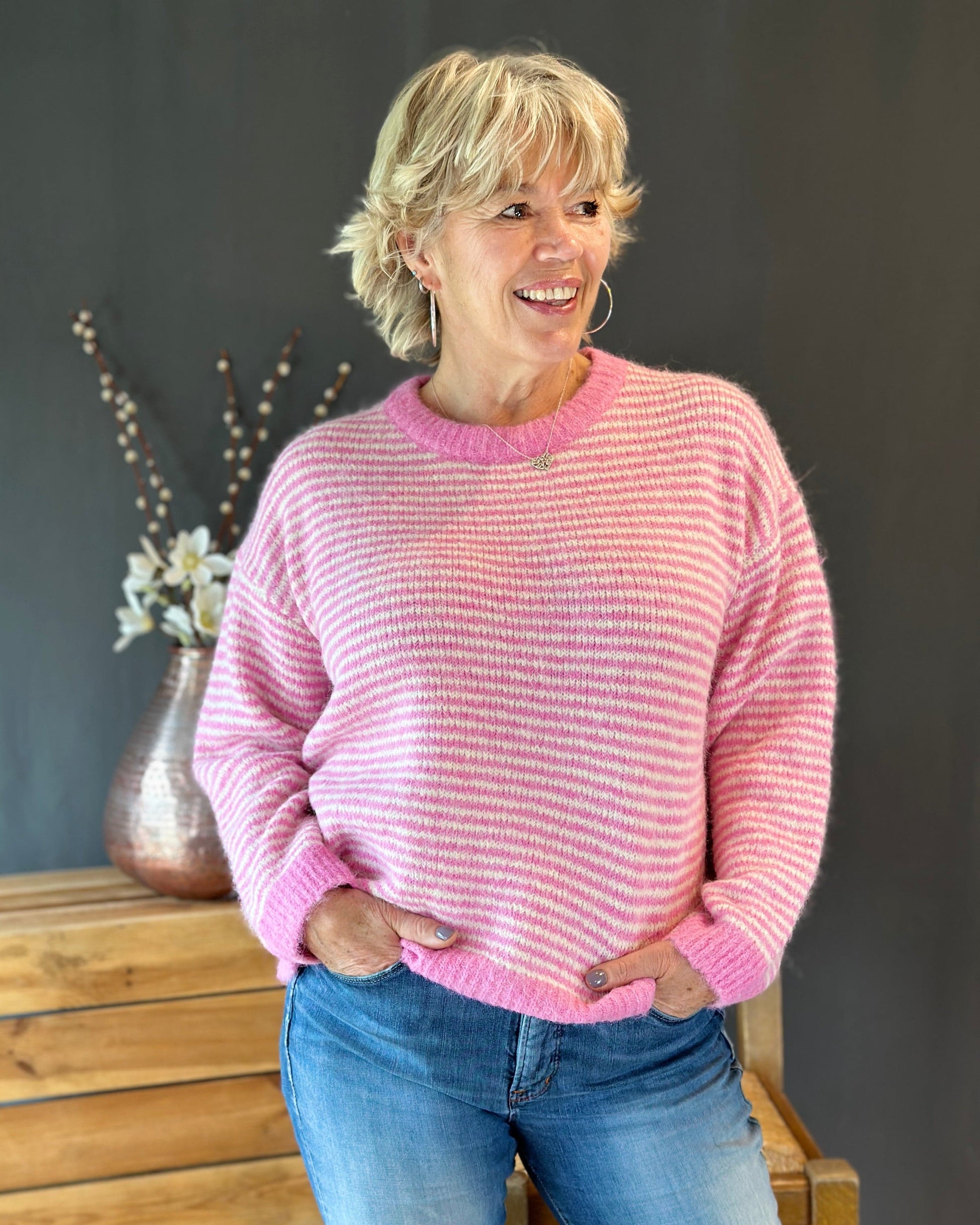 Clothing Audrey Striped Long Sleeve Jumper - Pink/Cream