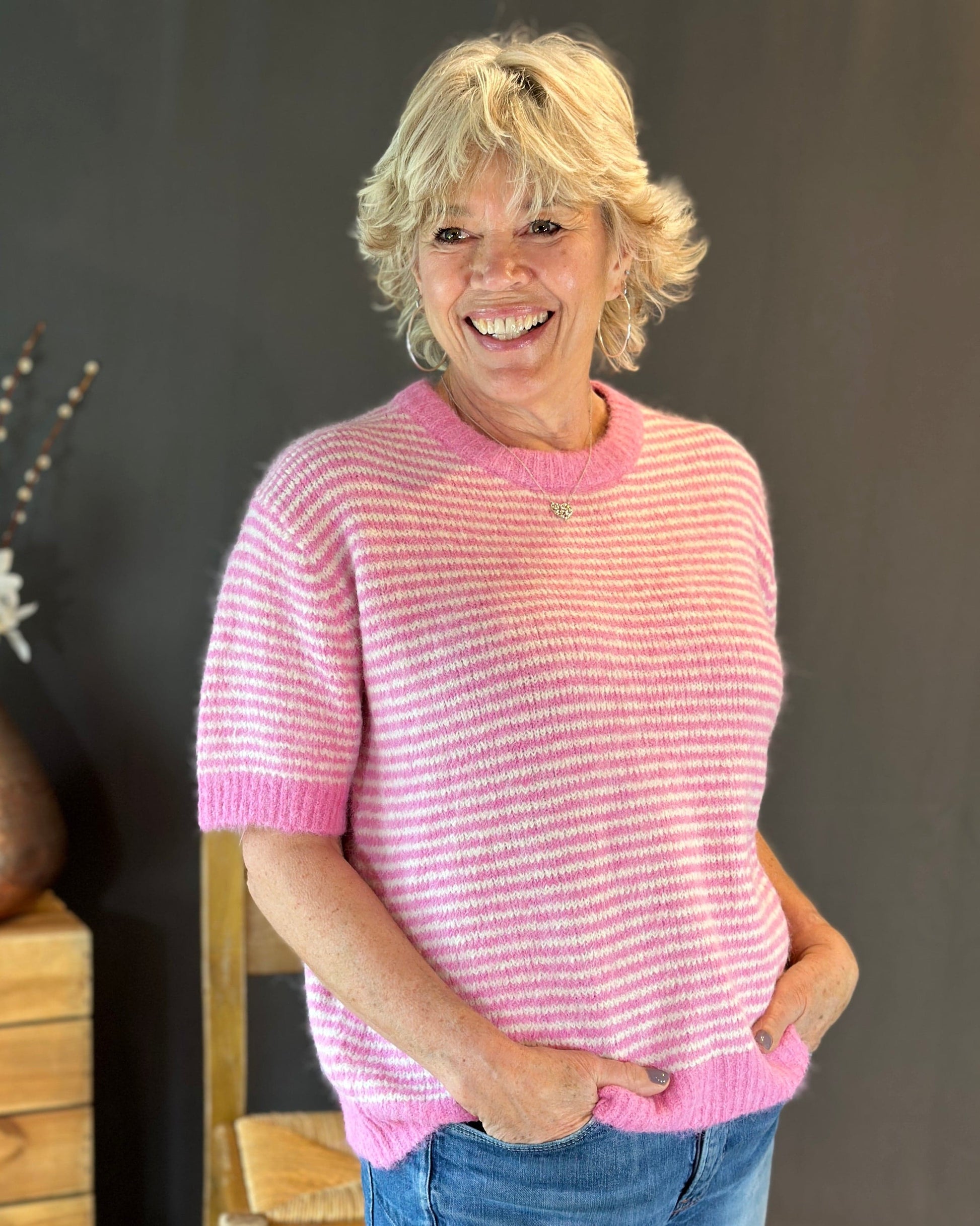 Clothing Audrey Striped Short Sleeve Jumper - Pink/Cream