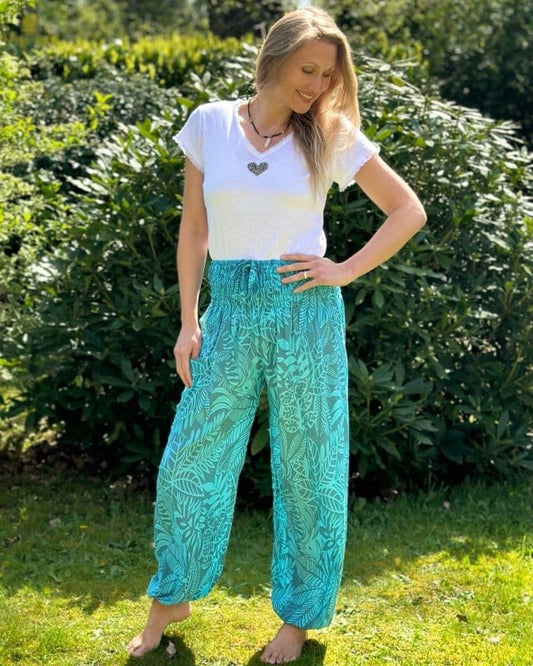 clothing Bali Trousers - Turquoise Flower Pattern