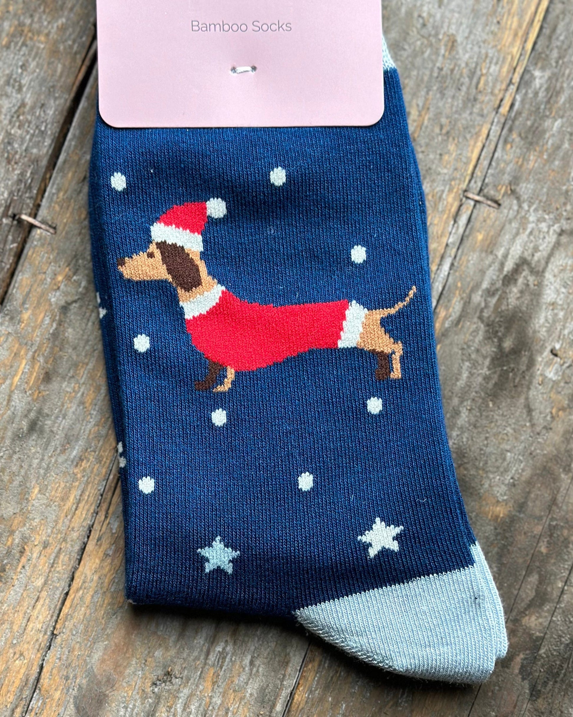 Clothing Bamboo Socks - Festive Dachshunds Navy