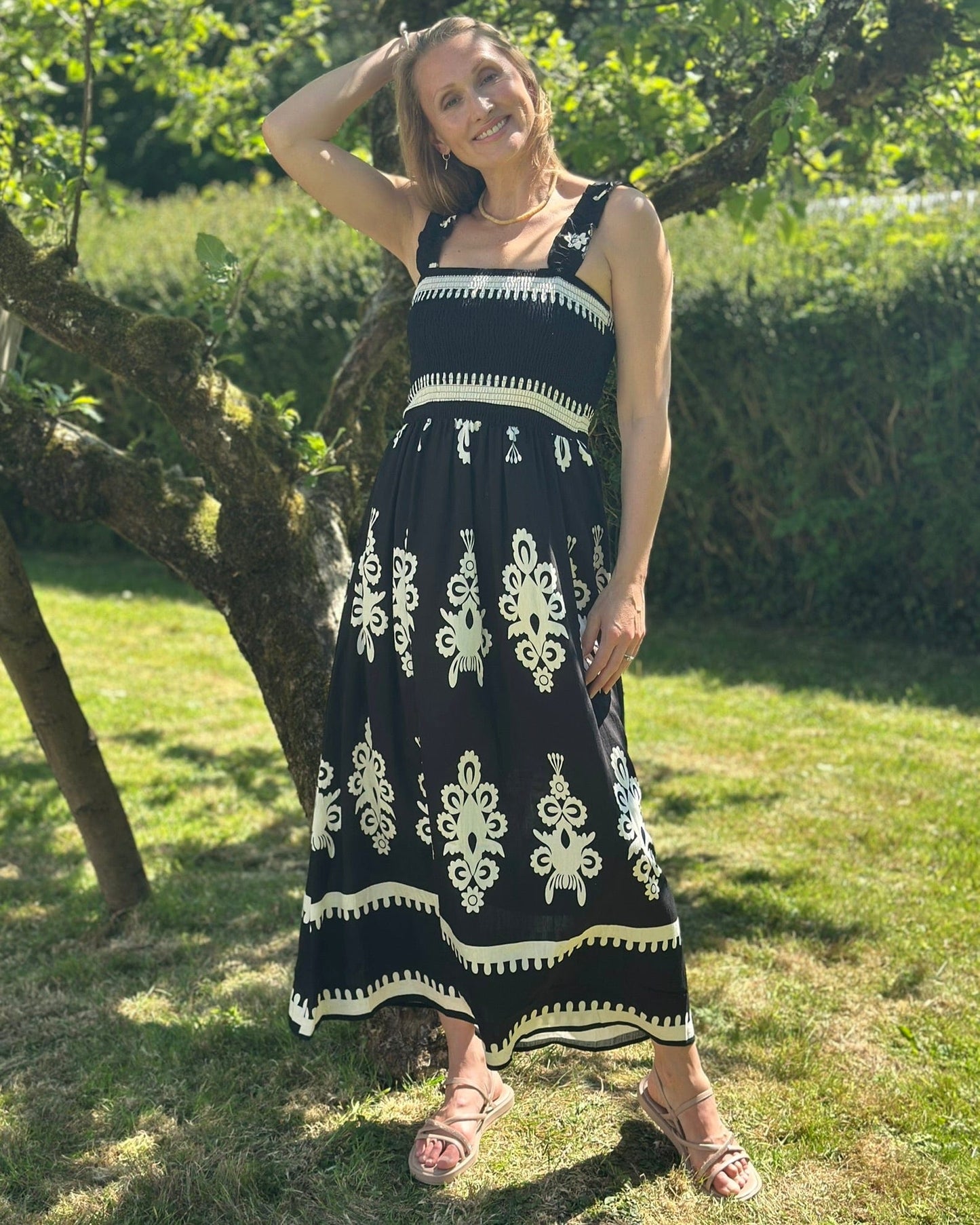 Clothing Baroque Print Strap Dress - Black