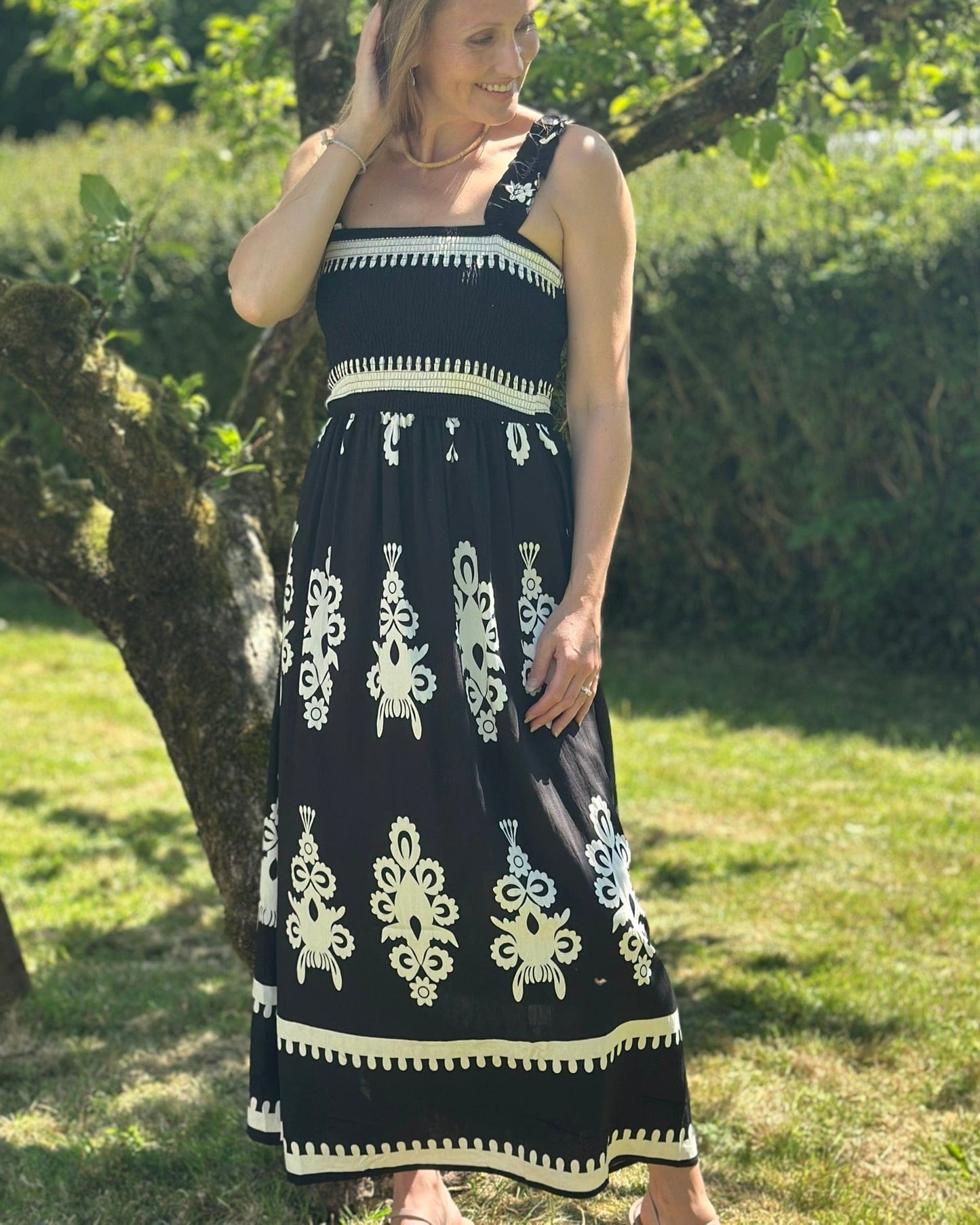 Clothing Baroque Print Strap Dress - Black