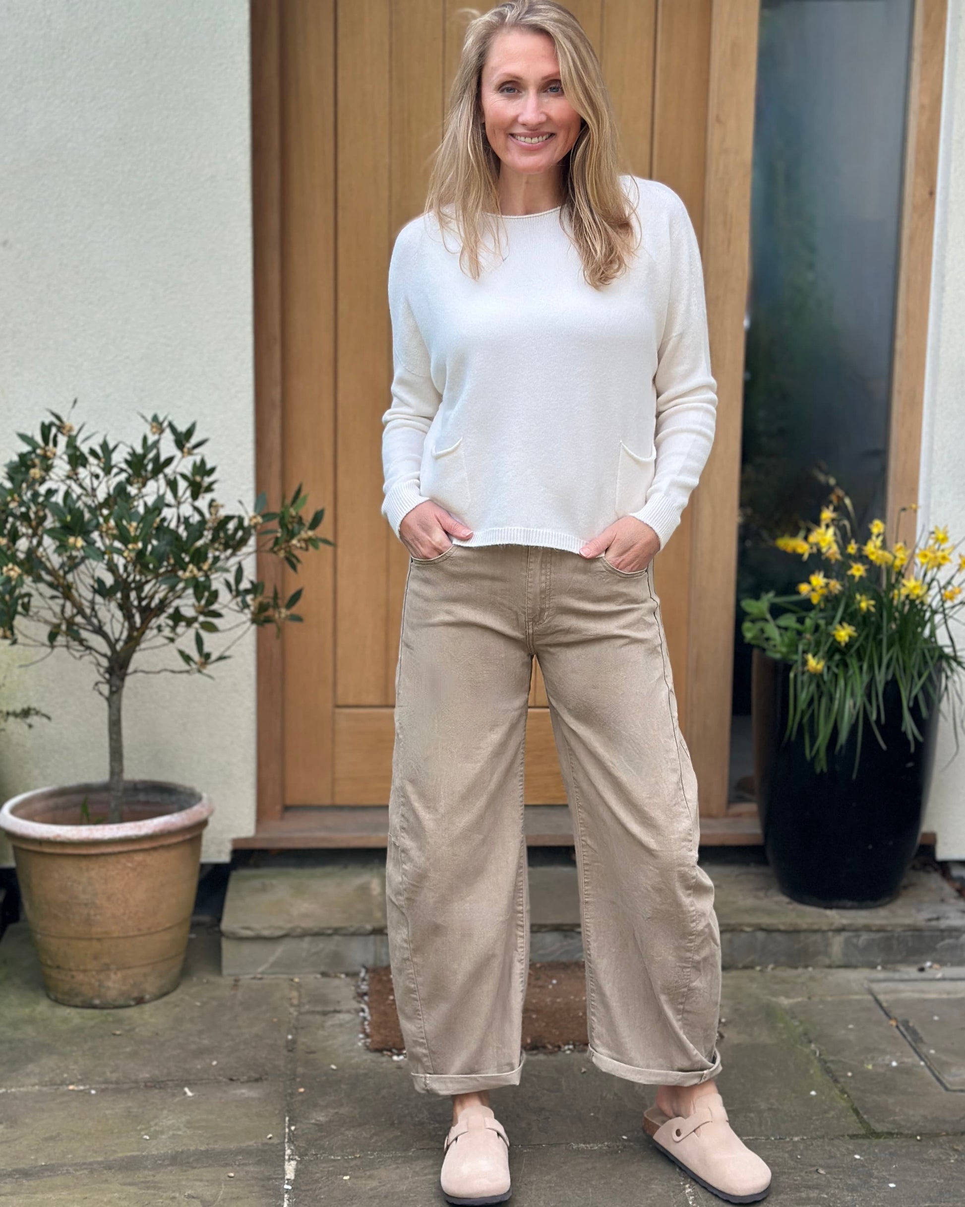 Clothing Barrel Leg Taupe Cotton Jeans