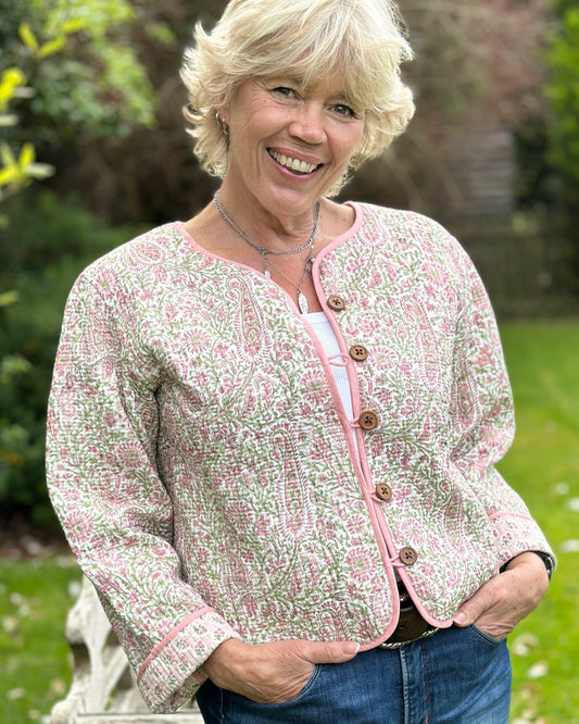 Clothing Block Print Reversible Quilted Jacket - Pink Floral