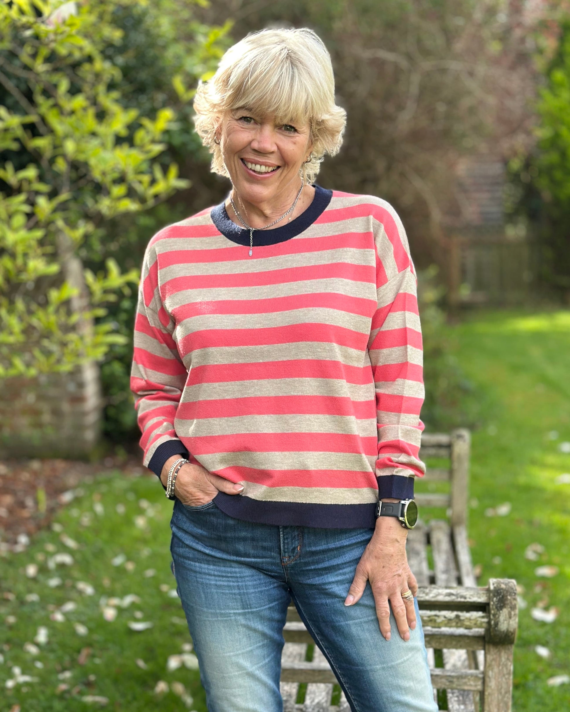Clothing Block Striped Soft Knit Jumper - Coral