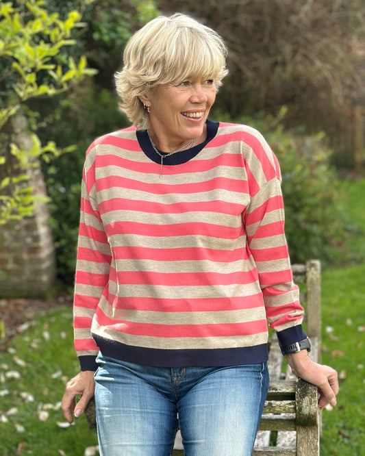 Clothing Block Striped Soft Knit Jumper - Coral