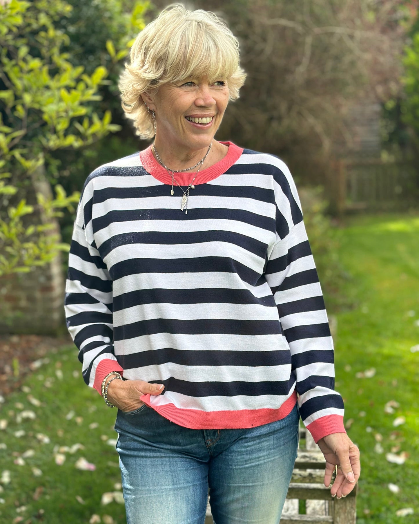 Clothing Block Striped Soft Knit Jumper - Navy