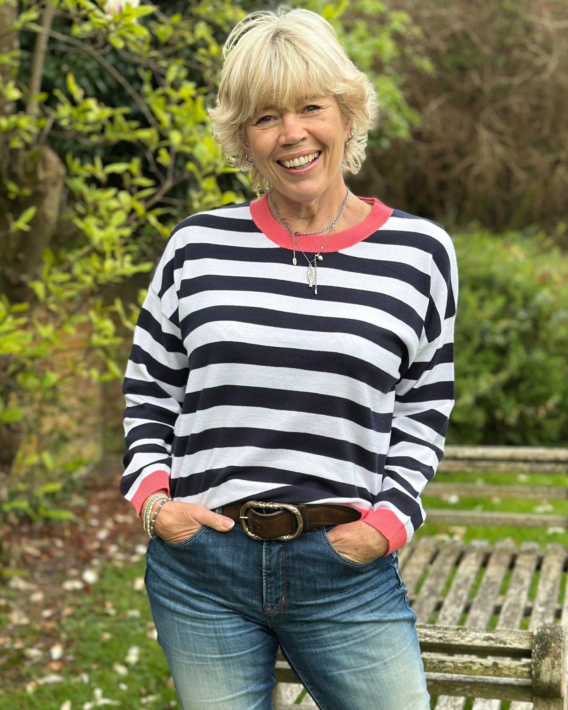 Clothing Block Striped Soft Knit Jumper - Navy