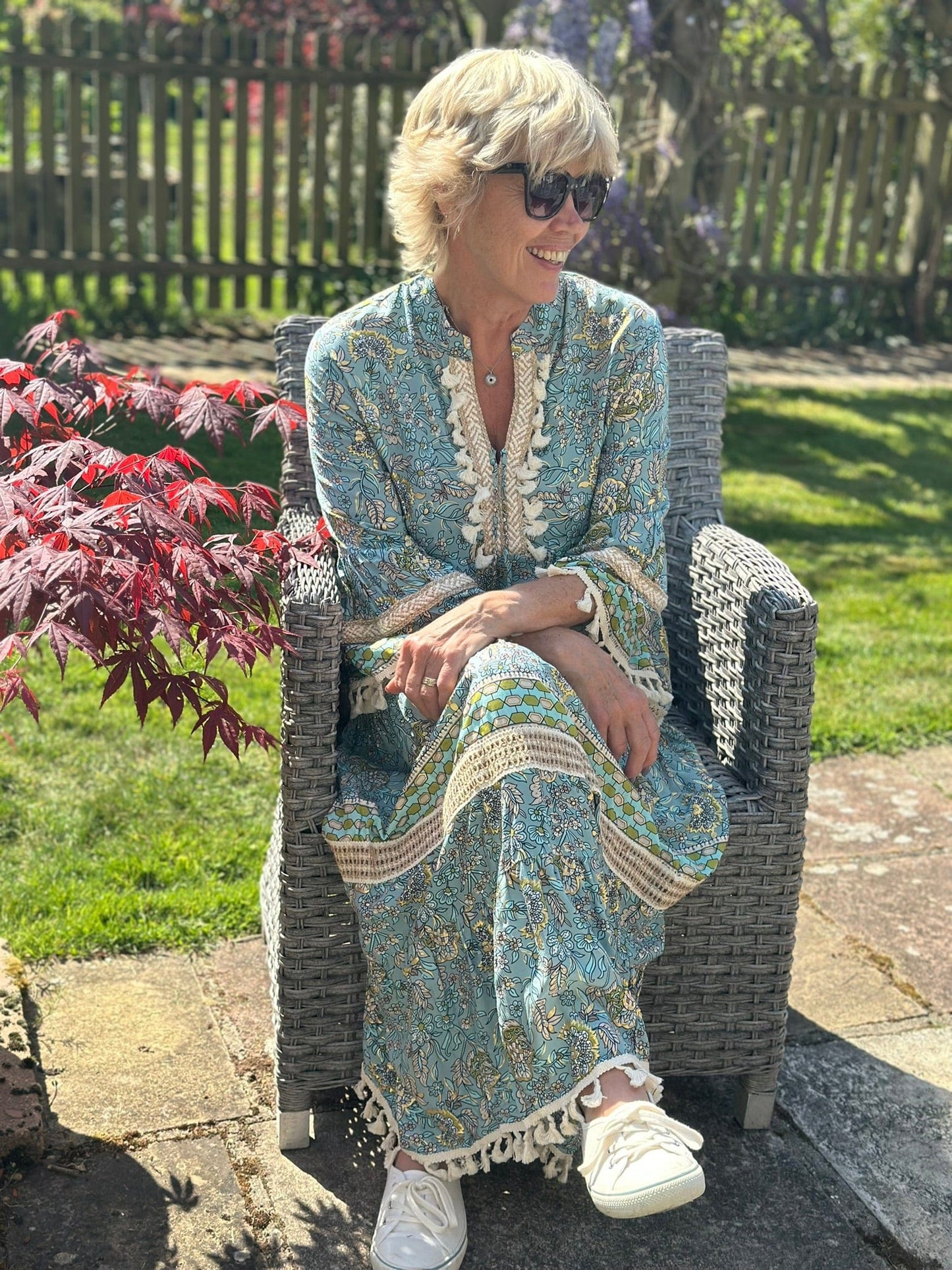Clothing Bohemian Print Lace Dress With Tassels