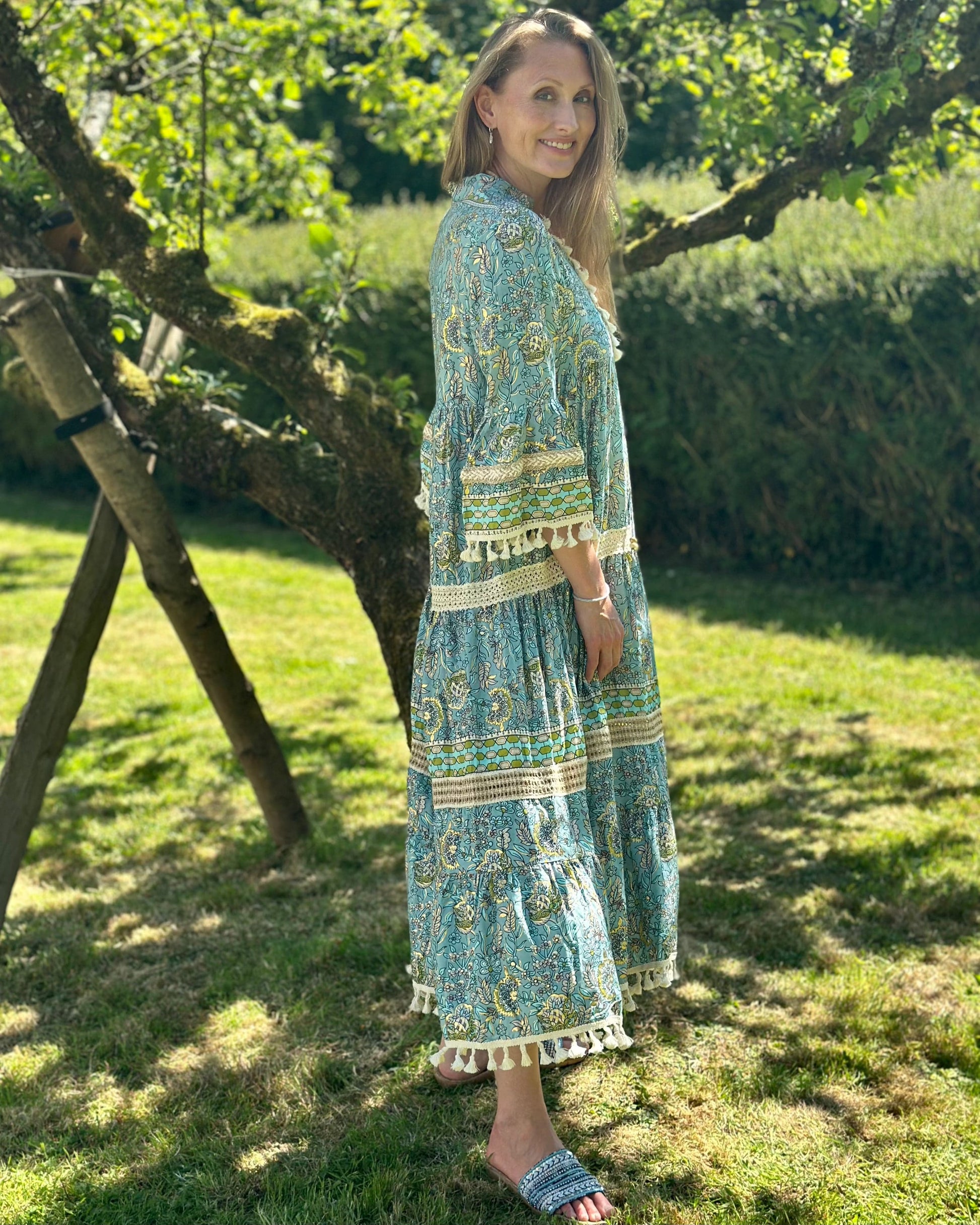 Clothing Bohemian Print Lace Dress With Tassels